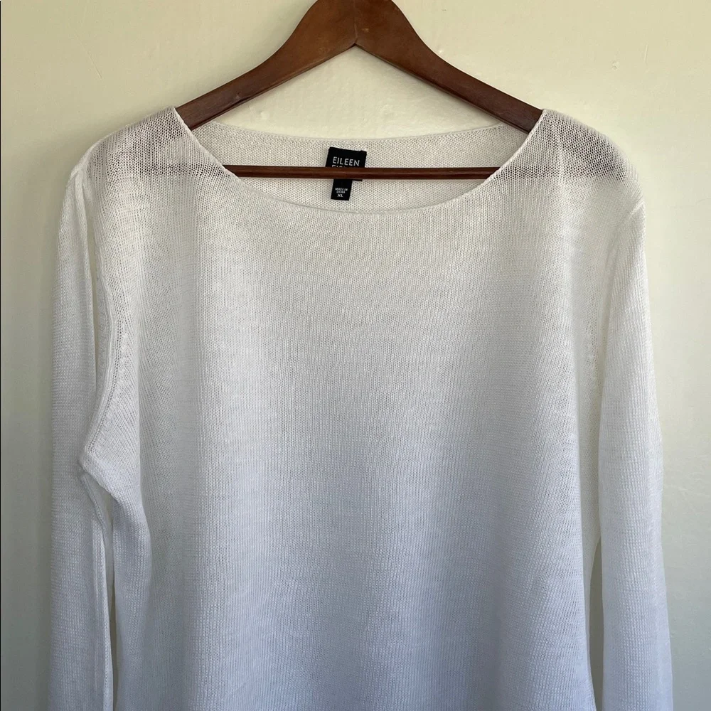 Eileen Fisher 100% Linen White Bateau Neck Sweater XL - Picture 2 of 6